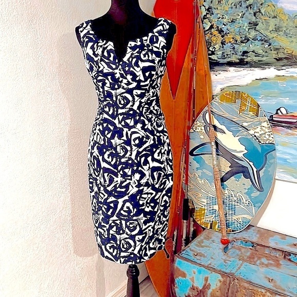💙ADRIANNA PAPELL, Gorgeous Split Neck Watercolor Floral Sheath Dress, Like New - Picture 1 of 16